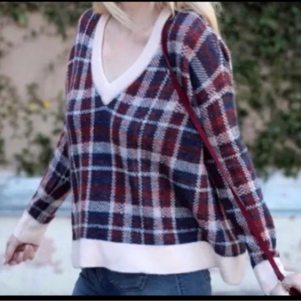 Banana Republic Multicolor Plaid V-Neck Sweater
